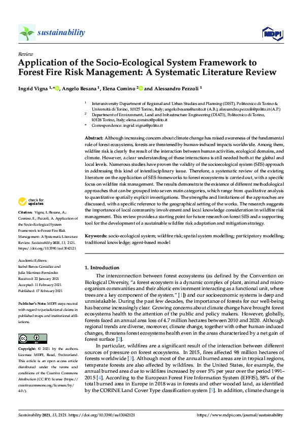 (PDF) Application of the Socio-Ecological System Framework to Forest ...