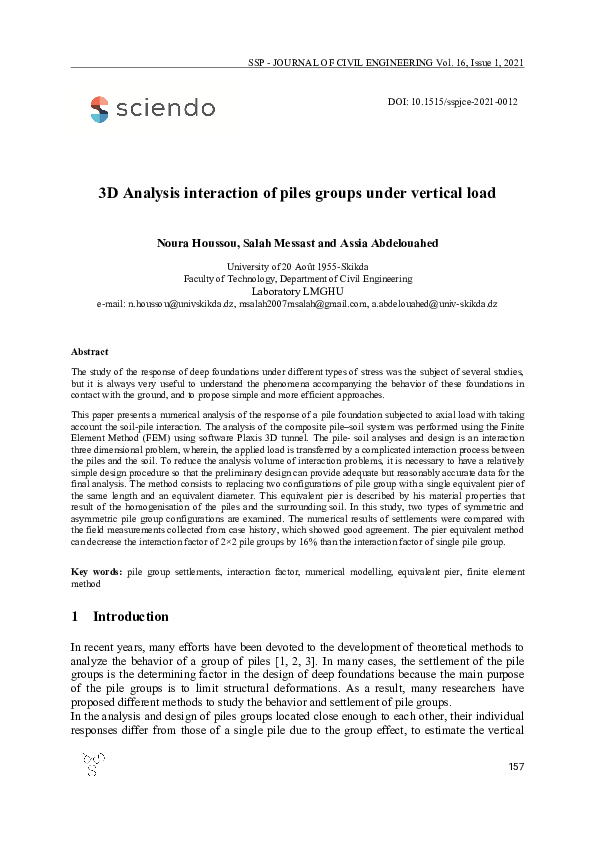 (PDF) 3D Analysis interaction of piles groups under vertical load