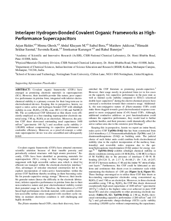 (PDF) Interlayer Hydrogen-Bonded Covalent Organic Frameworks as High ...