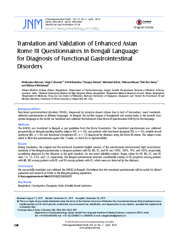 (PDF) Translation and Validation of Enhanced Asian Rome III ...