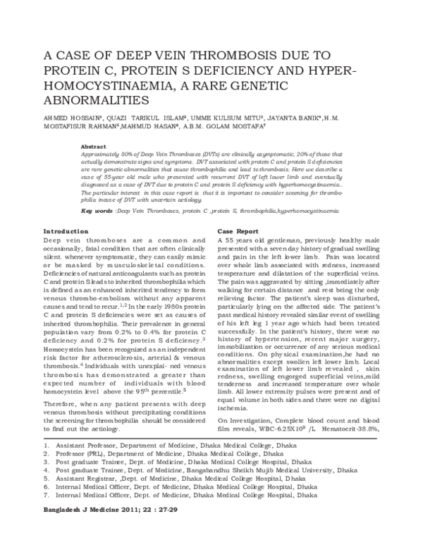 (PDF) A Case of Deep Vein thrombosis due to Protein C, Protein S ...