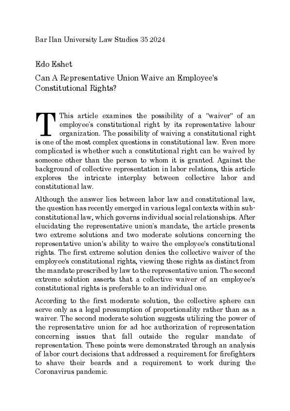 (PDF) Can a Representative Union Waive an Employee's Constitutional Rights?
