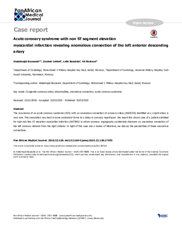 (PDF) Acute coronary syndrome with non ST segment elevation myocardial ...