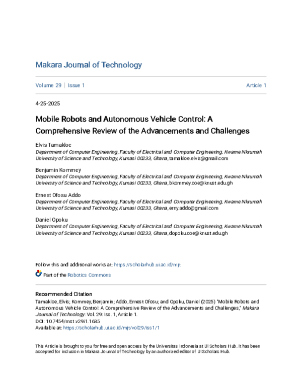 (PDF) Mobile Robots and Autonomous Vehicle Control: A Mobile Robots and ...