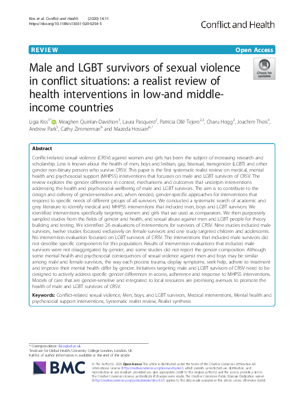 (PDF) Male and LGBT survivors of sexual violence in conflict situations ...