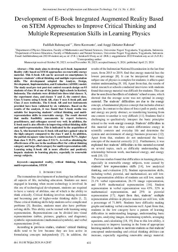 (PDF) Development of E-Book Integrated Augmented Reality Based on STEM ...