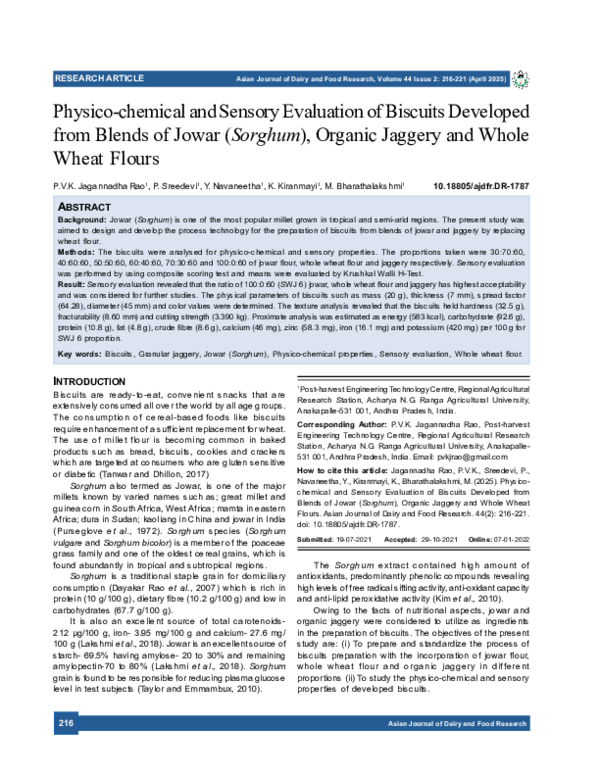 (PDF) Physico-chemical and Sensory Evaluation of Biscuits Developed ...