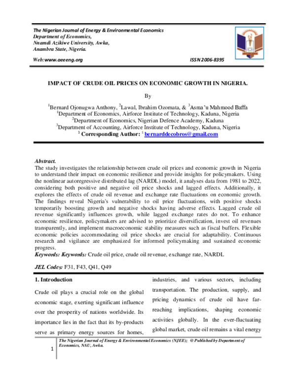 (PDF) IMPACT OF CRUDE OIL PRICES ON ECONOMIC GROWTH IN NIGERIA