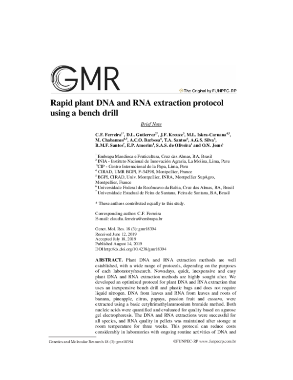 (PDF) Brief Note Rapid plant DNA and RNA extraction protocol using a ...