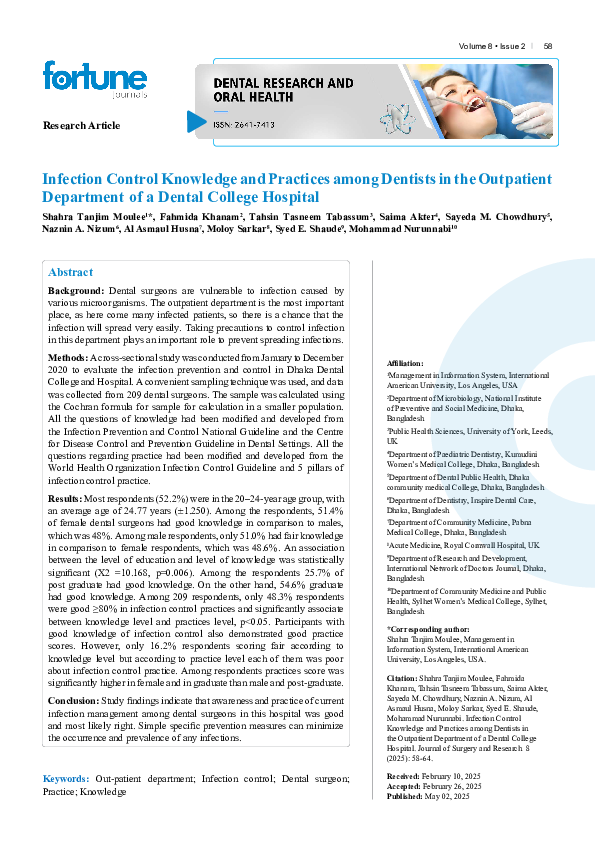 (PDF) Infection Control Knowledge and Practices among Dentists in the ...