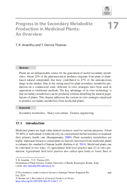(PDF) Progress in the Secondary Metabolite Production in Medicinal ...