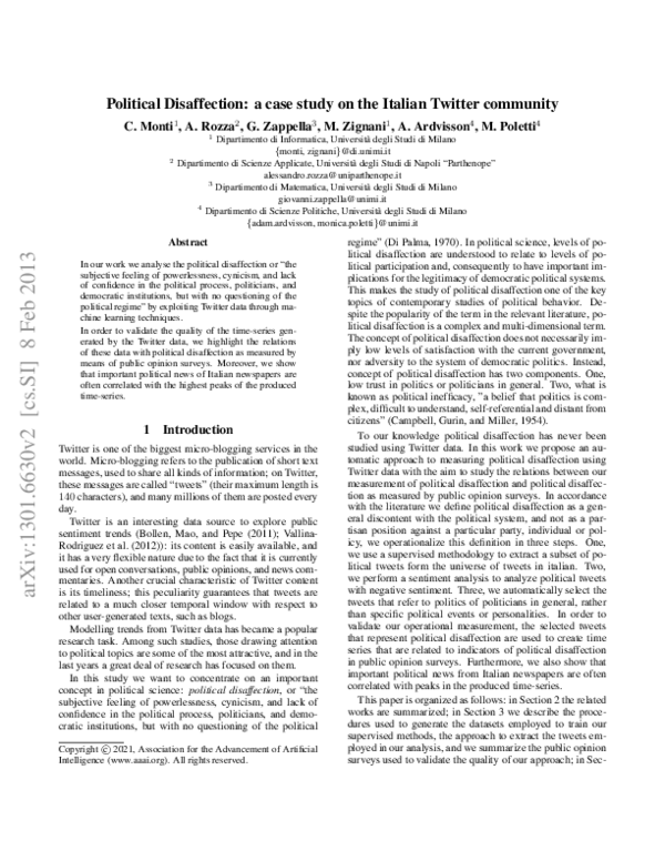 (PDF) Political Disaffection: a case study on the Italian Twitter community
