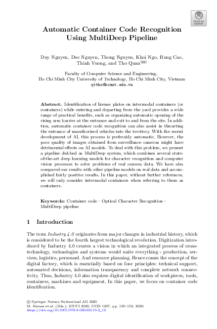 (PDF) Automatic Container Code Recognition Using MultiDeep Pipeline