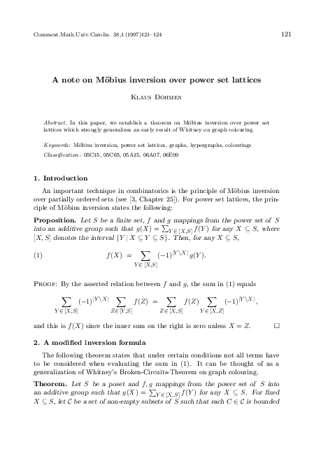 (PDF) A note on Mobius inversion over power set lattices