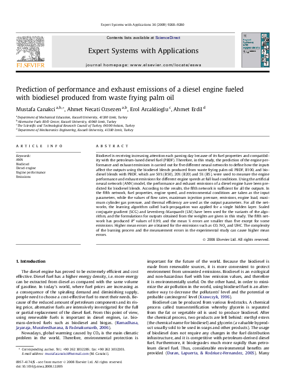 (PDF) Prediction of performance and exhaust emissions of a diesel ...