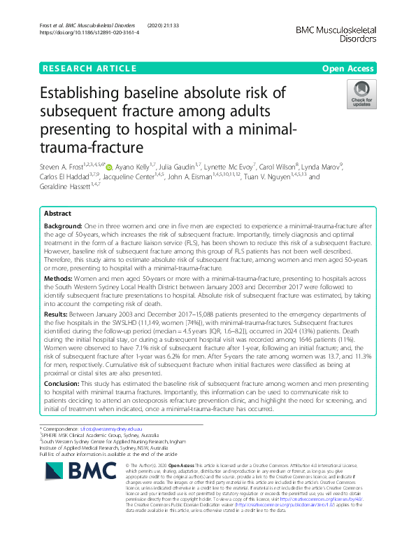 (PDF) Establishing baseline absolute risk of subsequent fracture among ...