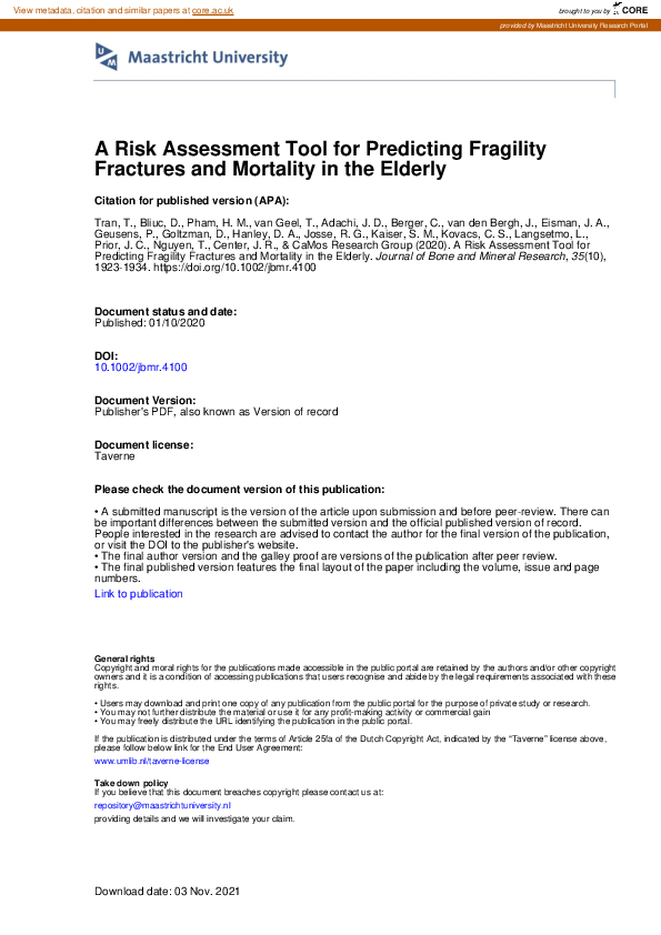 (PDF) A Risk Assessment Tool for Predicting Fragility Fractures and ...
