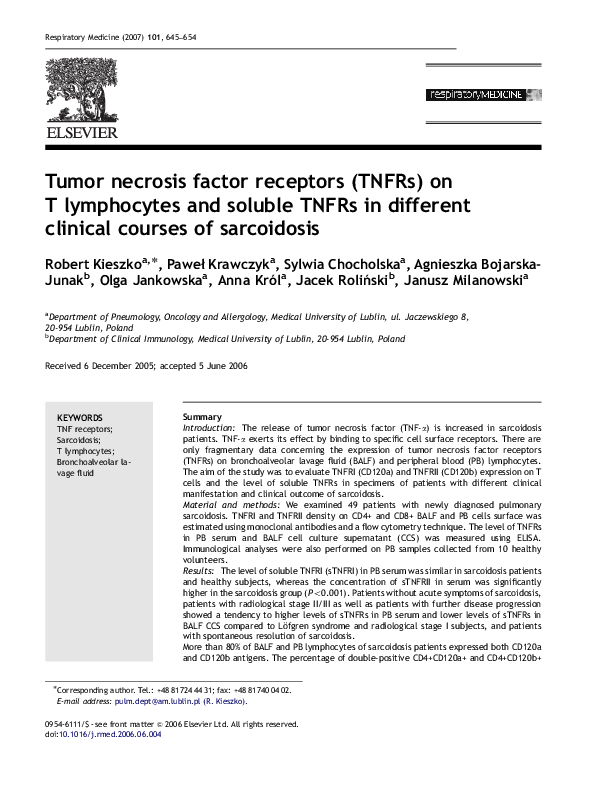(PDF) Tumor necrosis factor receptors (TNFRs) on T lymphocytes and ...