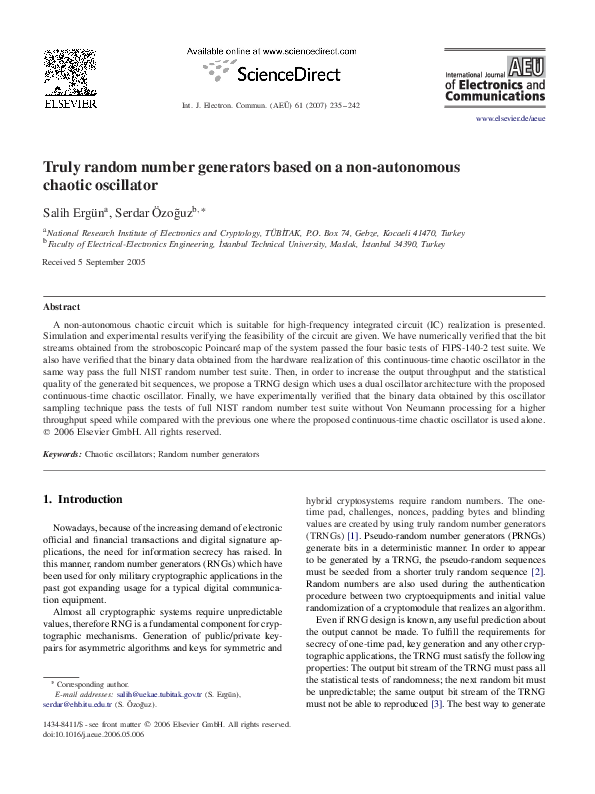 (PDF) Truly random number generators based on a non-autonomous chaotic ...
