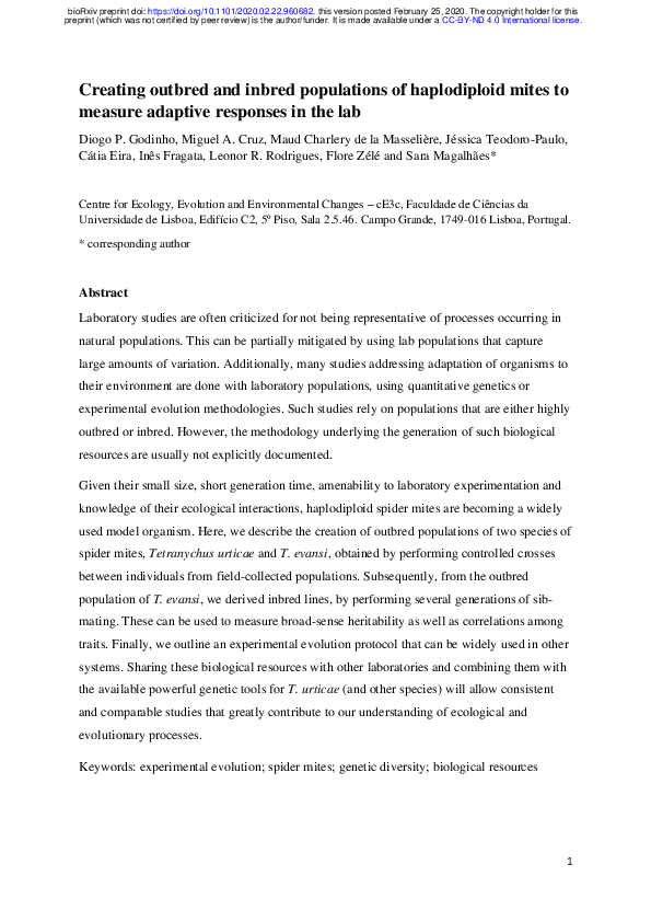 (PDF) Creating outbred and inbred populations of haplodiploid mites to ...