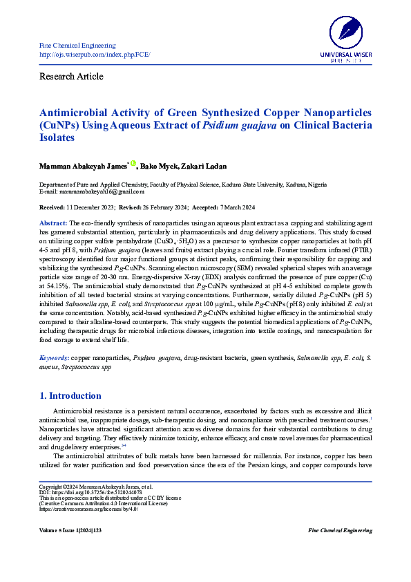 (PDF) Antimicrobial Activity of Green Synthesized Copper Nanoparticles ...