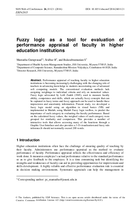 (PDF) Fuzzy logic as a tool for evaluation of performance appraisal of ...