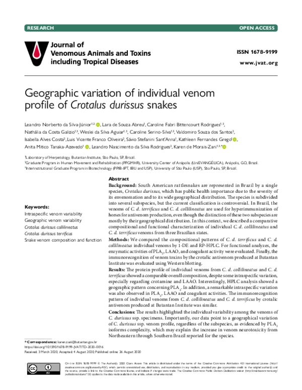 Photo inspiration: Fresh Look at Pdf Geographic Variation Of Individual Venom Profile Of Crotalus
