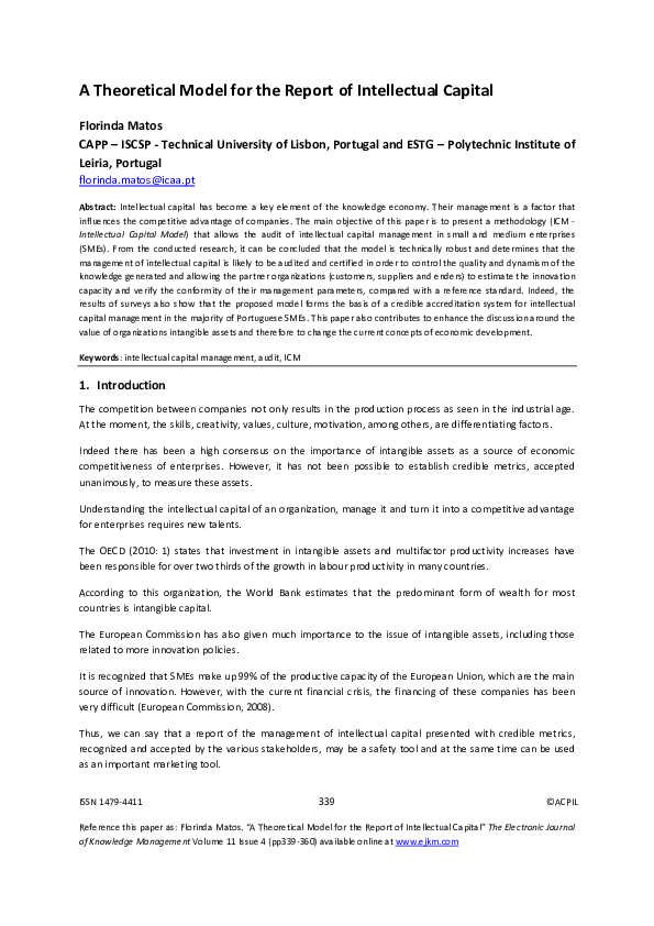 (PDF) A Theoretical Model for the Report of Intellectual Capital
