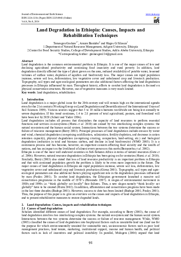 (PDF) Land Degradation in Ethiopia: Causes, Impacts and Rehabilitation ...