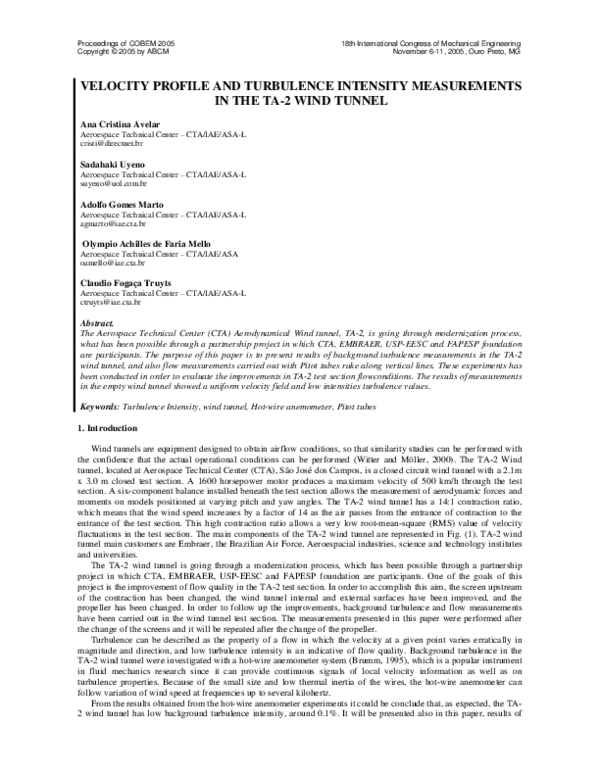 (PDF) Velocity Profile and Turbulence Intensity Measurements in the TA ...