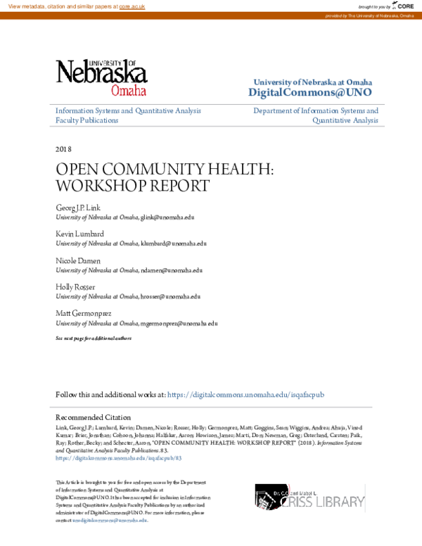 (PDF) Open Community Health: Workshop Report