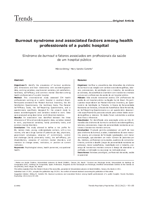 (PDF) Burnout syndrome and associated factors among health ...