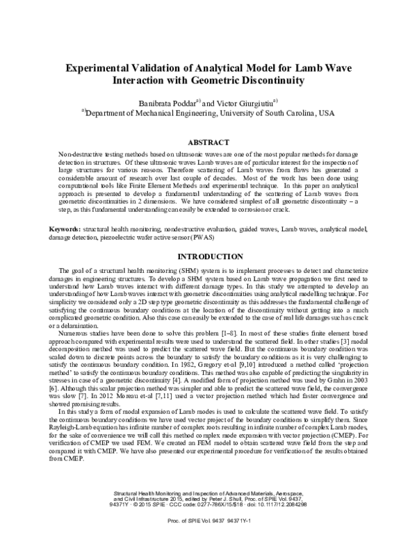(PDF) Experimental validation of analytical model for Lamb wave ...