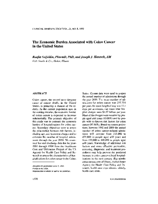(PDF) The economic burden associated with colon cancer in the united states
