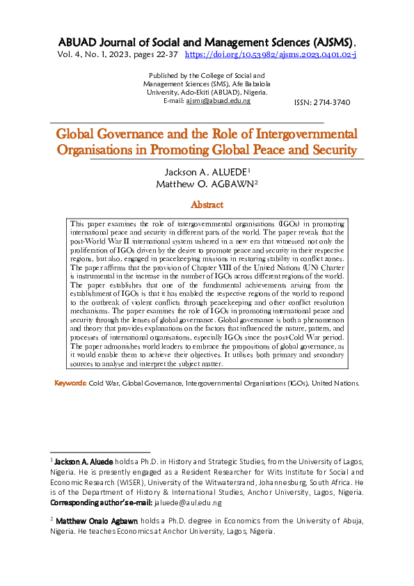 (PDF) Global Governance and the Role of Intergovernmental Organisations ...