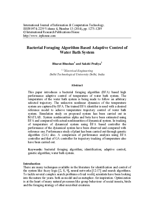 (PDF) Bacterial Foraging Algorithm Based Adaptive Control of Water Bath ...