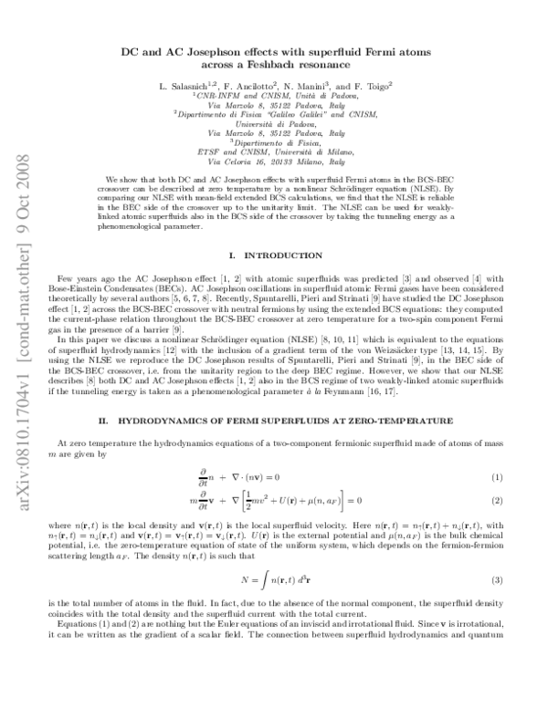 (PDF) DC and AC Josephson effects with superfluid Fermi atoms across a ...