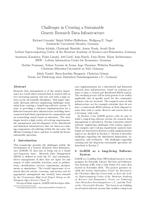 (PDF) Challenges in Creating a Sustainable Generic Research Data ...