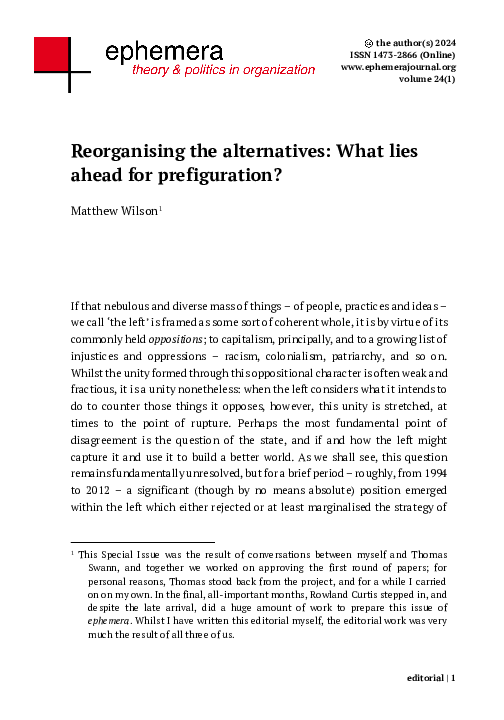 (PDF) Reorganising the alternatives: What lies ahead for prefiguration