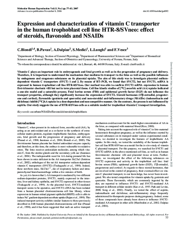 (PDF) Expression and characterization of vitamin C transporter in the ...