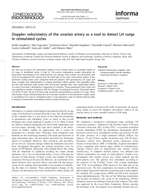 (PDF) Doppler velocimetry of the ovarian artery as a tool to detect LH ...
