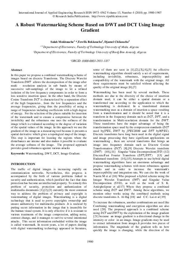 (PDF) A Robust Watermarking Scheme Based on DWT and DCT Using Image ...