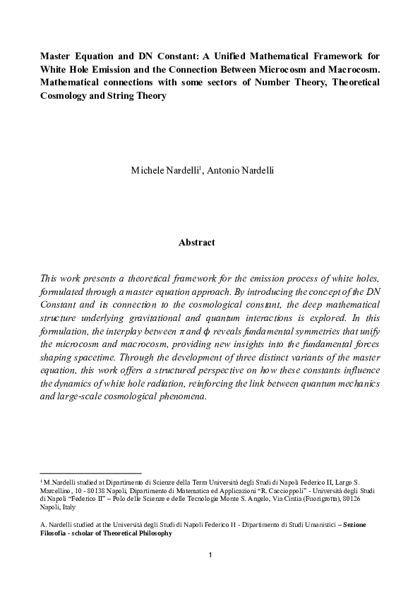 (PDF) Master Equation and DN Constant: A Unified Mathematical Framework ...