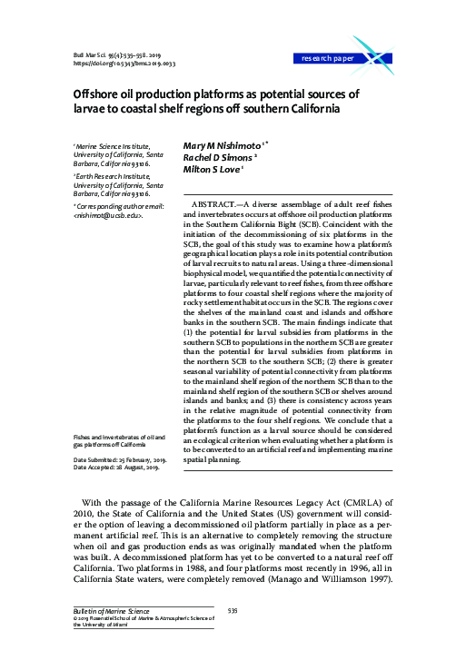 (PDF) Offshore oil production platforms as potential sources of larvae ...