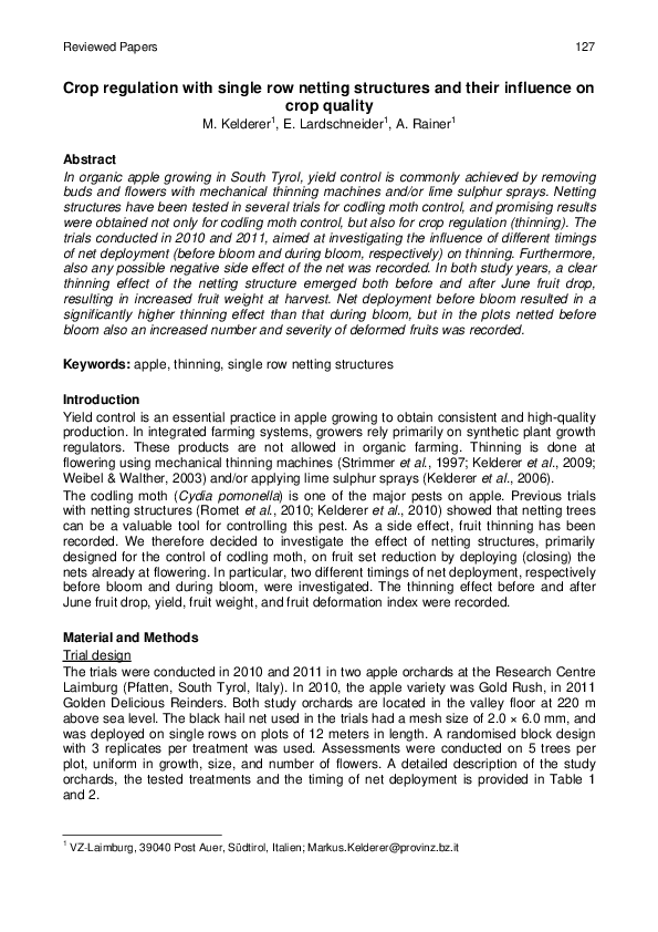 (PDF) Crop regulation with single row netting structures and their ...