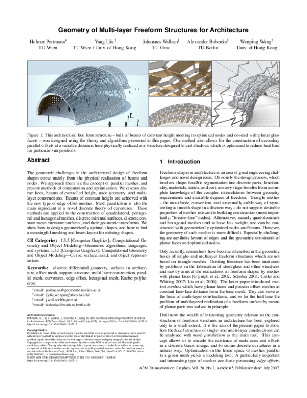 (PDF) Geometry of multi-layer freeform structures for architecture