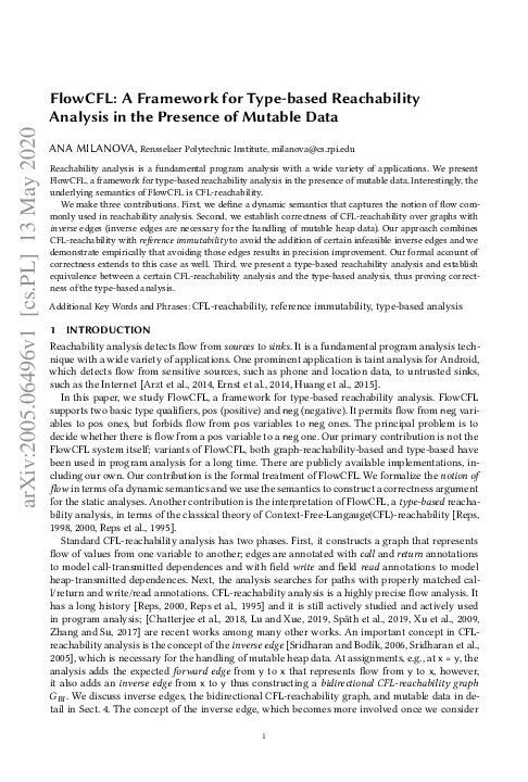 (PDF) FlowCFL: A Framework for Type-based Reachability Analysis in the ...