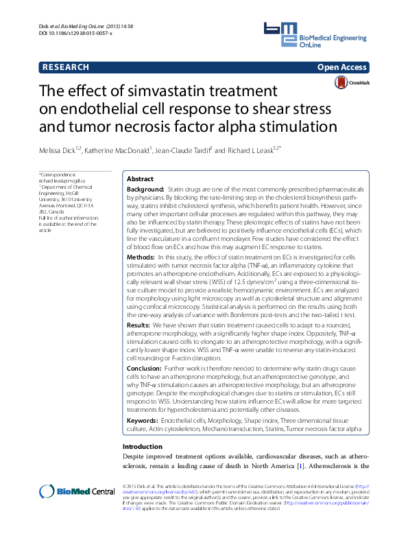 (PDF) The effect of simvastatin treatment on endothelial cell response ...