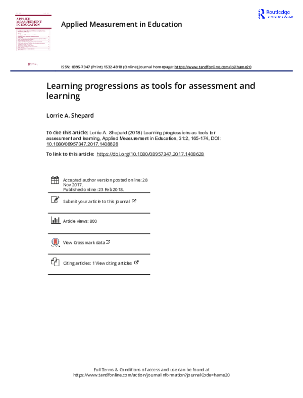 (PDF) Learning progressions as tools for assessment and learning
