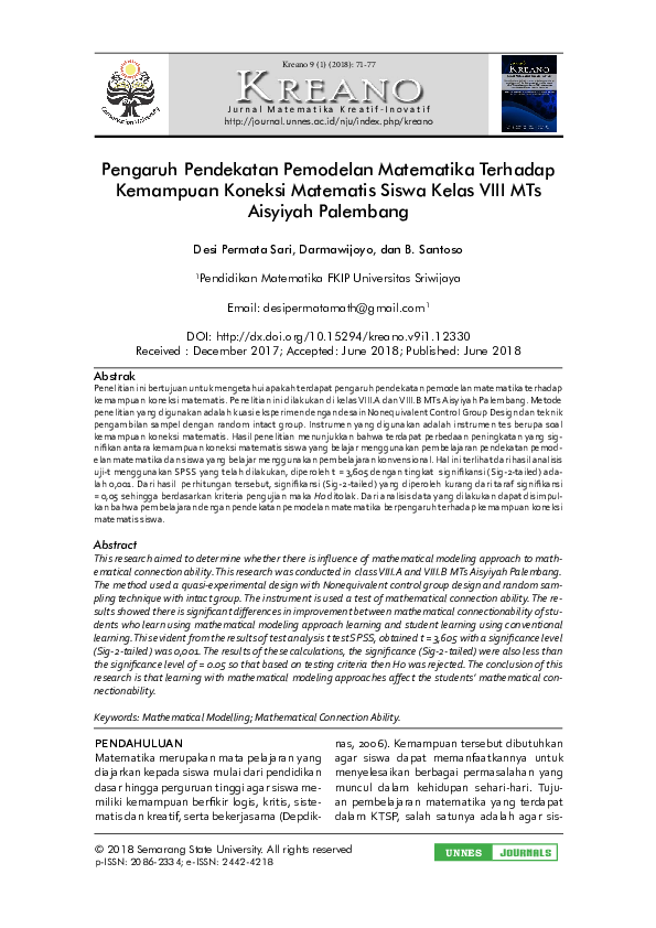 (PDF) Pengaruh Pendekatan Pemodelan Matematika Terhadap Kemampuan ...